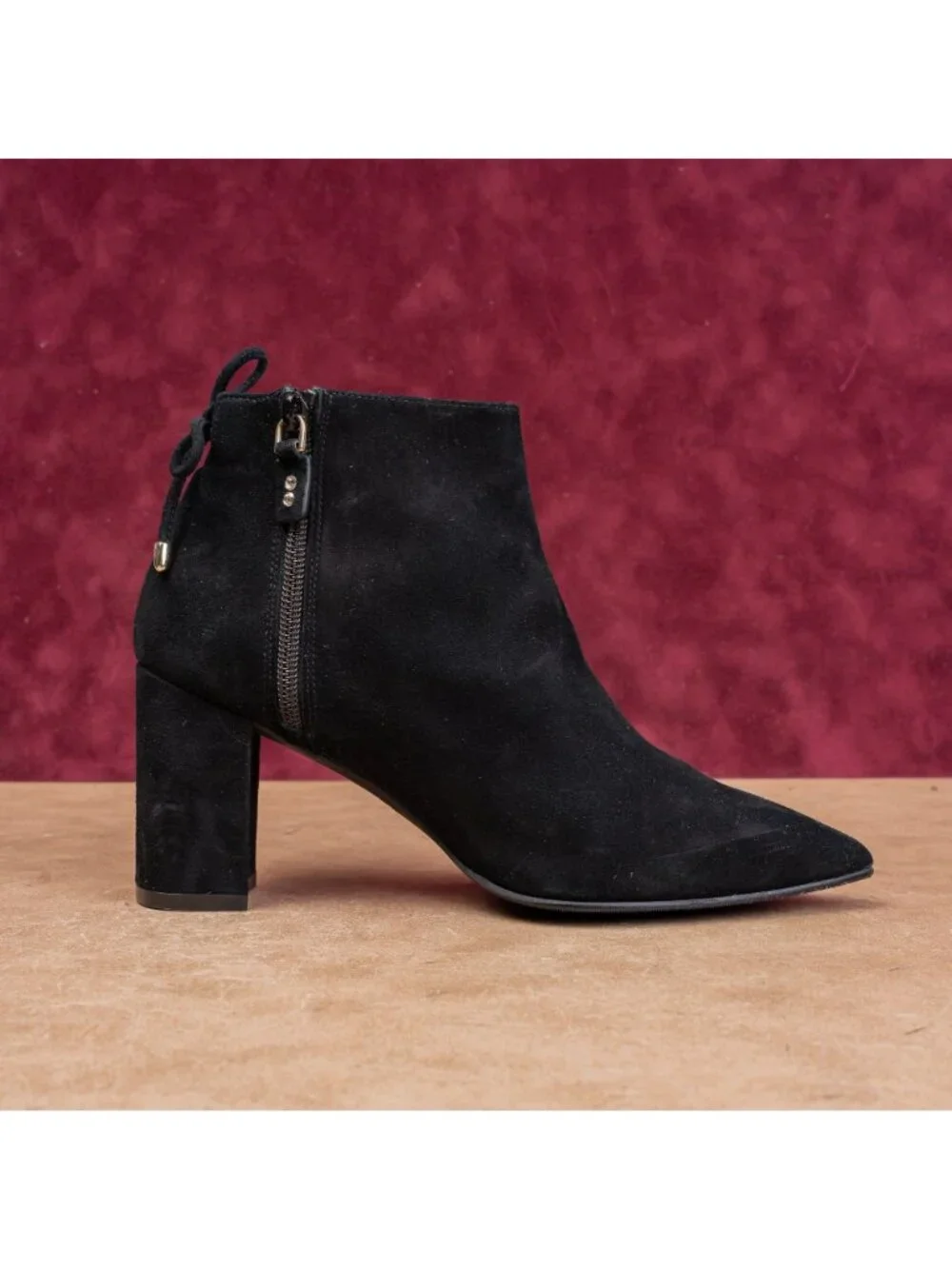 Stuart Weitzman Women Pointy Toe Party Black Suede Zip Back Lace Fashion Boots 7